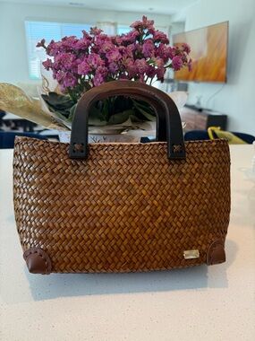 Woven Brown Top-Handle Tote Bag